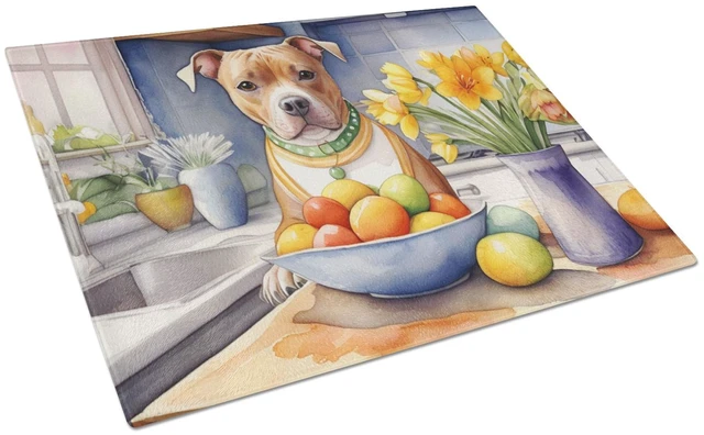Main image of NEW Decorating Easter Staffordshire Bull Terrier Glass Cutting Board Decorative Tempered Glass Kitchen Cutting and Serving Board
