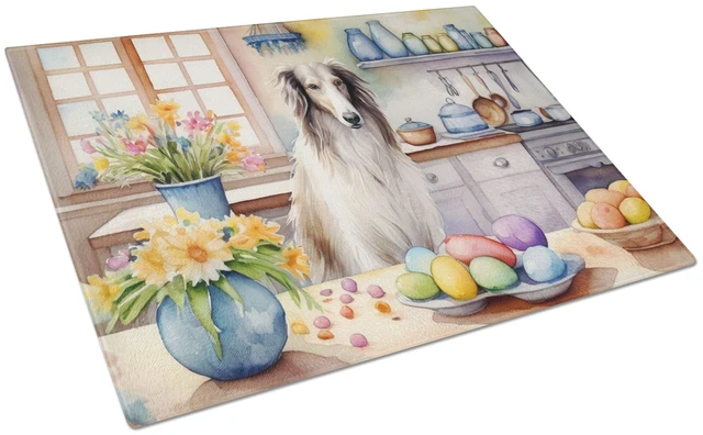 Main image of NEW Decorating Easter Borzoi Glass Cutting Board Decorative Tempered Glass Kitchen Cutting and Serving Board Large Size Chopping