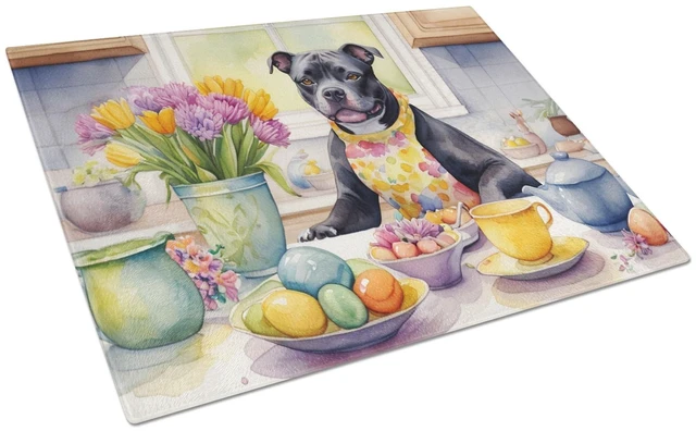 Main image of NEW Decorating Easter Staffordshire Bull Terrier Glass Cutting Board Decorative Tempered Glass Kitchen Cutting and Serving Board