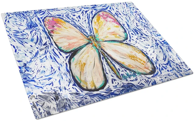 Main image of NEW Butterfly Violet Tip Glass Cutting Board Decorative Tempered Glass Kitchen Cutting and Serving Board Large Size Chopping Boa