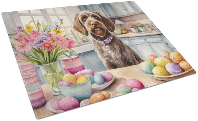 Main image of NEW Decorating Easter Wirehaired Pointing Griffon Glass Cutting Board Decorative Tempered Glass Kitchen Cutting and Serving Boar