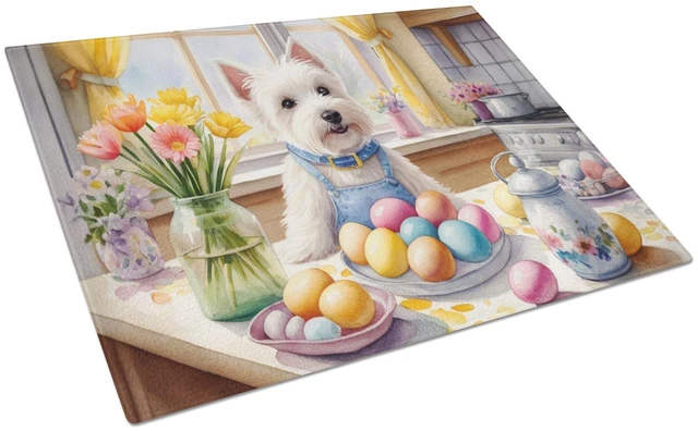 Main image of NEW Decorating Easter Westie Glass Cutting Board Decorative Tempered Glass Kitchen Cutting and Serving Board Large Size Chopping