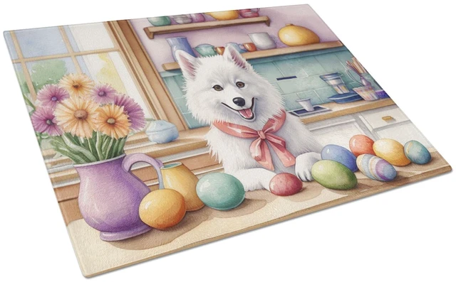 Main image of Decorating Easter American Eskimo Glass Cutting Board Decorative Tempered Glass Kitchen Cutting and Serving Board Large Size Cho