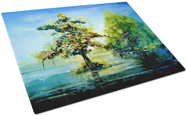 Main image of NEW Cypress Tree in the Bayou Blue Glass Cutting Board Decorative Tempered Glass Kitchen Cutting and Serving Board Large Size Ch