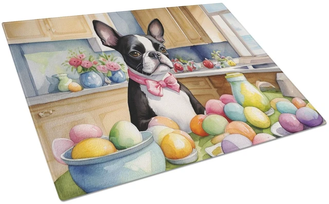 Main image of NEW Decorating Easter Boston Terrier Glass Cutting Board Decorative Tempered Glass Kitchen Cutting and Serving Board Large Size