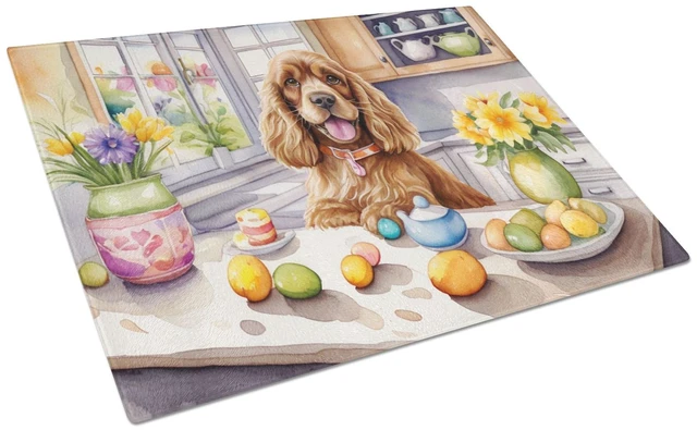 Main image of NEW Decorating Easter Cocker Spaniel Glass Cutting Board Decorative Tempered Glass Kitchen Cutting and Serving Board Large Size