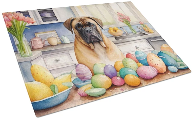 Main image of NEW Decorating Easter Bullmastiff Glass Cutting Board Decorative Tempered Glass Kitchen Cutting and Serving Board Large Size Cho