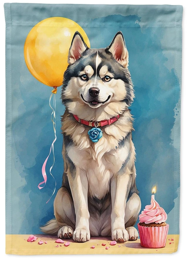 Main image of Siberian Husky Happy Birthday Garden Flag Mailbox Flag Decorative Yard Flag Banner Outside Patio Artwork Yard Flower Beds, Garde
