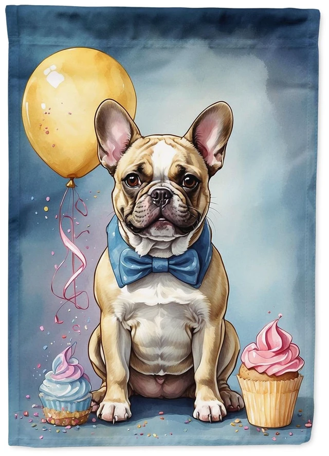 Main image of French Bulldog Happy Birthday Garden Flag Mailbox Flag Decorative Yard Flag Banner Outside Patio Artwork Yard Flower Beds, Garde