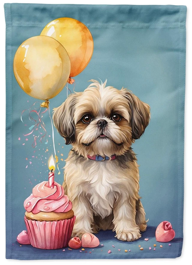 Main image of Shih Tzu Happy Birthday Garden Flag Mailbox Flag Decorative Yard Flag Banner Outside Patio Artwork Yard Flower Beds, Garden Size