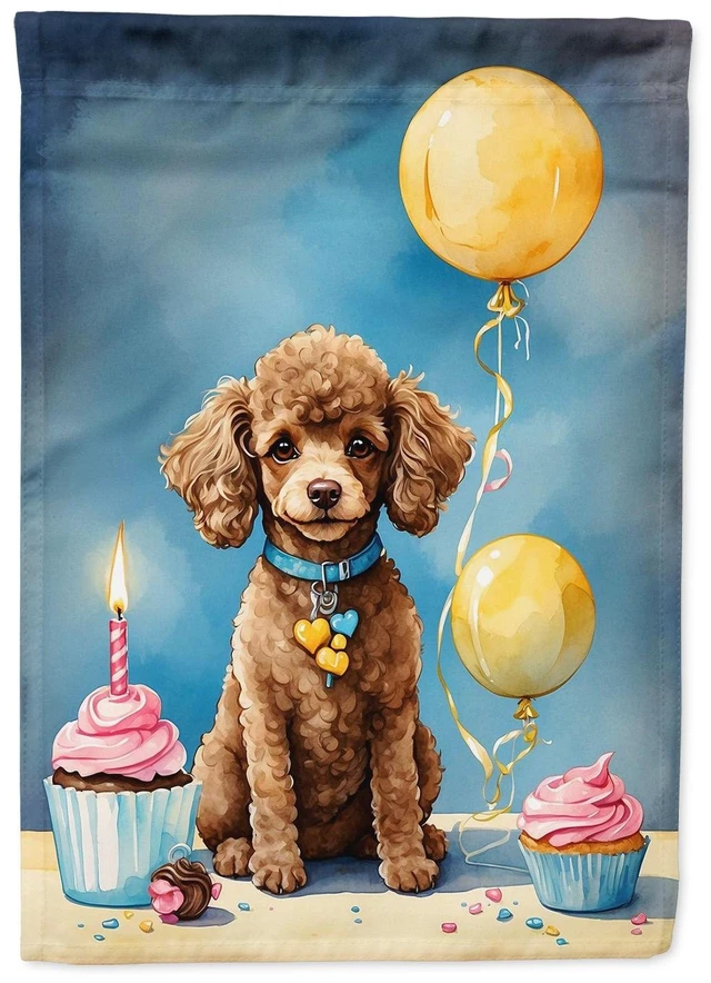 Main image of Chocolate Toy Poodle Happy Birthday Garden Flag Mailbox Flag Decorative Yard Flag Banner Outside Patio Artwork Yard Flower Beds,