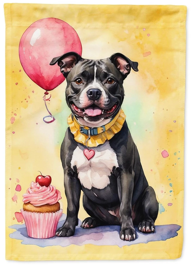 Main image of Staffordshire Bull Terrier Happy Birthday Garden Flag Mailbox Flag Decorative Yard Flag Banner Outside Patio Artwork Yard Flower