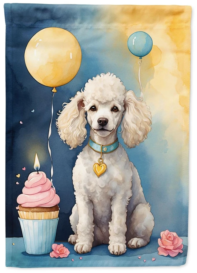 Main image of White Poodle Happy Birthday Garden Flag Mailbox Flag Decorative Yard Flag Banner Outside Patio Artwork Yard Flower Beds, Garden