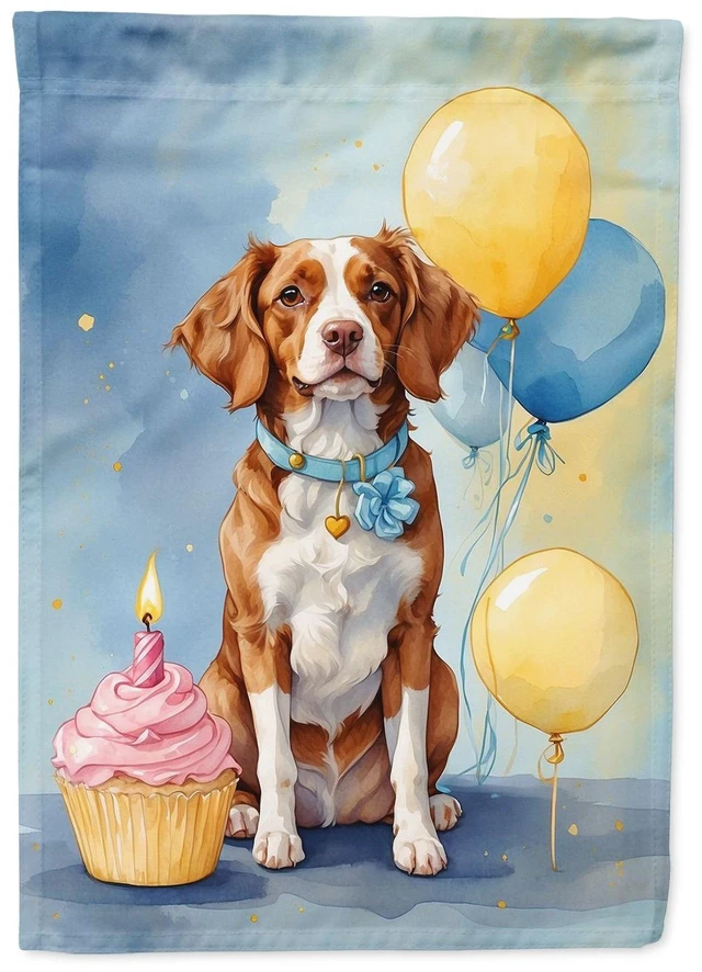 Main image of Brittany Spaniel Happy Birthday Garden Flag Mailbox Flag Decorative Yard Flag Banner Outside Patio Artwork Yard Flower Beds, Gar