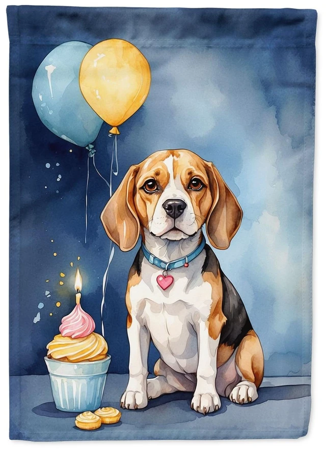 Main image of Beagle Happy Birthday House Flag Large Porch Sleeve Pole Decorative Outside Yard Banner Artwork Wall Hanging, Polyester, House S