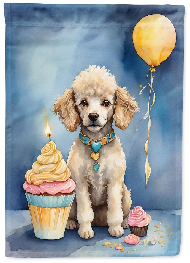 Main image of White Toy Poodle Happy Birthday Garden Flag Mailbox Flag Decorative Yard Flag Banner Outside Patio Artwork Yard Flower Beds, Gar