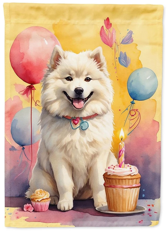 Main image of Samoyed Happy Birthday House Flag Large Porch Sleeve Pole Decorative Outside Yard Banner Artwork Wall Hanging, Polyester, House
