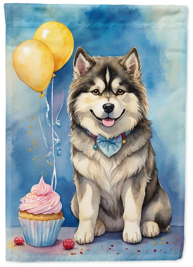 Main image of Alaskan Malamute Happy Birthday Garden Flag Mailbox Flag Decorative Yard Flag Banner Outside Patio Artwork Yard Flower Beds, Gar