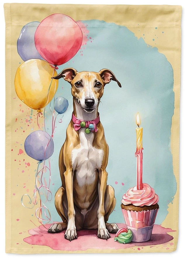 Main image of Whippet Happy Birthday Garden Flag Mailbox Flag Decorative Yard Flag Banner Outside Patio Artwork Yard Flower Beds, Garden Size,