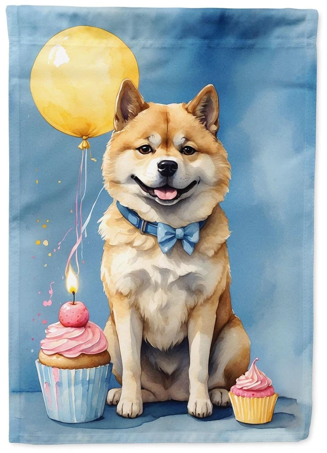 Main image of Akita Happy Birthday House Flag Large Porch Sleeve Pole Decorative Outside Yard Banner Artwork Wall Hanging, Polyester, House Si