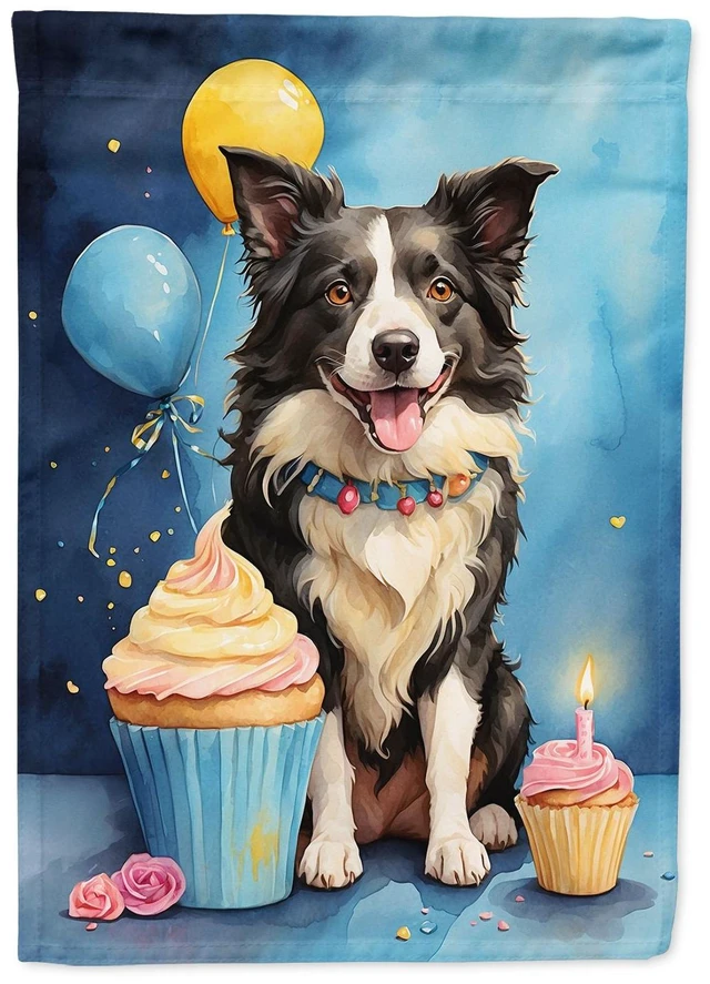 Main image of Border Collie Happy Birthday House Flag Large Porch Sleeve Pole Decorative Outside Yard Banner Artwork Wall Hanging, Polyester,
