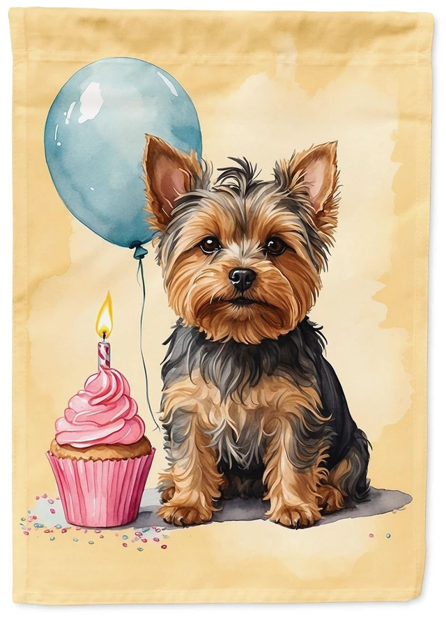 Main image of Yorkshire Terrier Happy Birthday Garden Flag Mailbox Flag Decorative Yard Flag Banner Outside Patio Artwork Yard Flower Beds, Ga