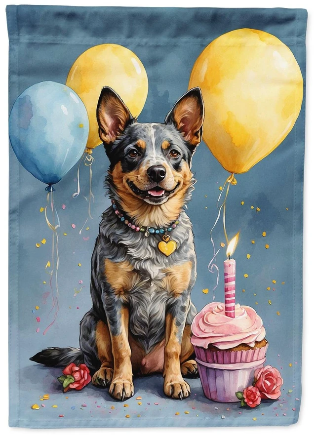 Main image of Australian Cattle Dog Happy Birthday House Flag Large Porch Sleeve Pole Decorative Outside Yard Banner Artwork Wall Hanging, Pol