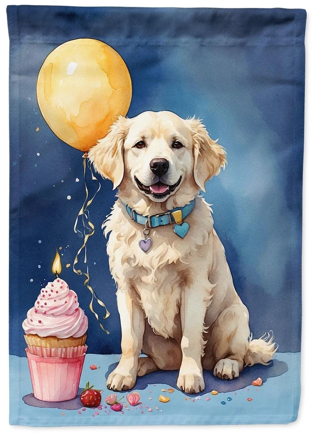 Main image of Kuvasz Happy Birthday House Flag Large Porch Sleeve Pole Decorative Outside Yard Banner Artwork Wall Hanging, Polyester, House S