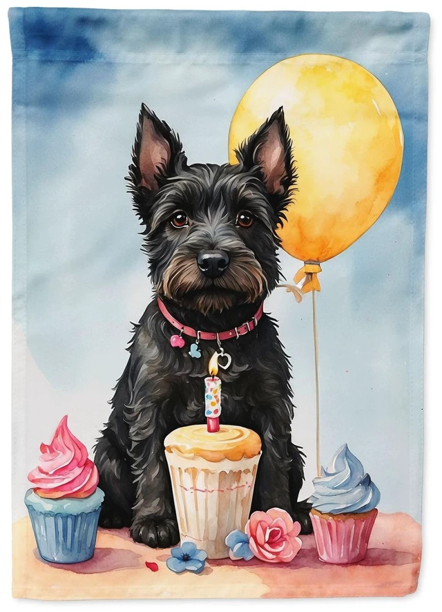 Main image of Scottish Terrier Happy Birthday House Flag Large Porch Sleeve Pole Decorative Outside Yard Banner Artwork Wall Hanging, Polyeste