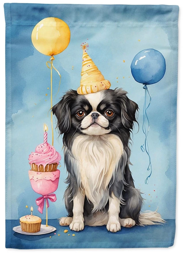 Main image of Japanese Chin Happy Birthday Garden Flag Mailbox Flag Decorative Yard Flag Banner Outside Patio Artwork Yard Flower Beds, Garden