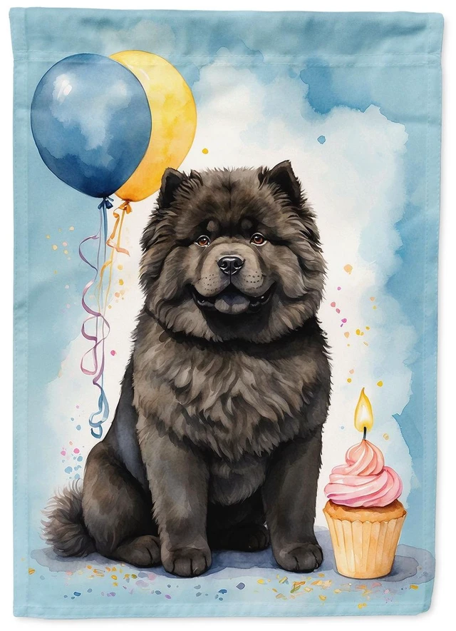 Main image of Black Chow Chow Happy Birthday Garden Flag Mailbox Flag Decorative Yard Flag Banner Outside Patio Artwork Yard Flower Beds, Gard