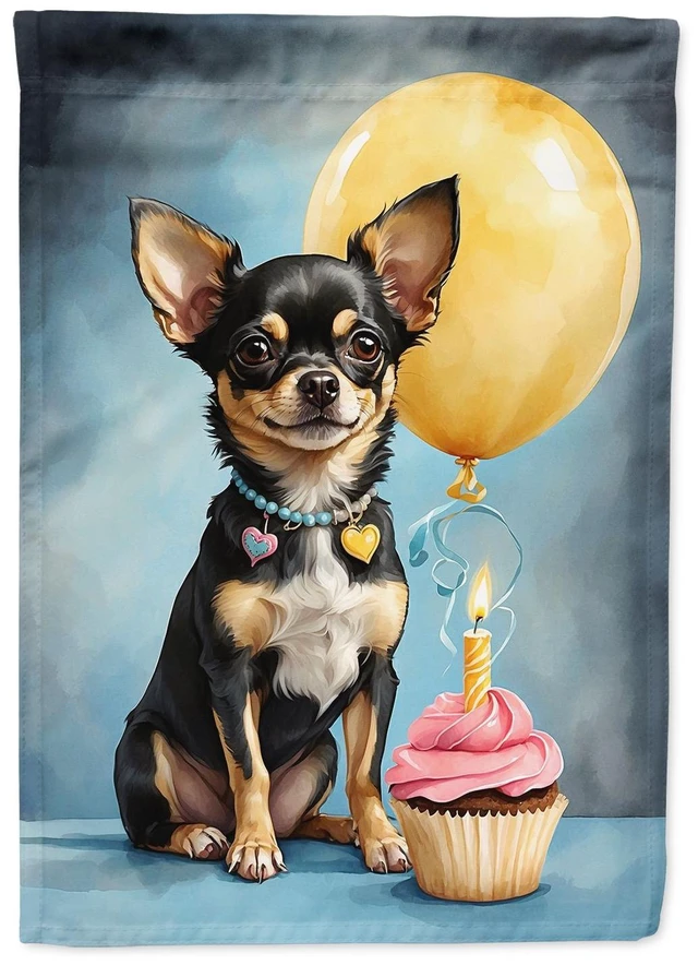 Main image of Black and Tan Chihuahua Happy Birthday Garden Flag Mailbox Flag Decorative Yard Flag Banner Outside Patio Artwork Yard Flower Be