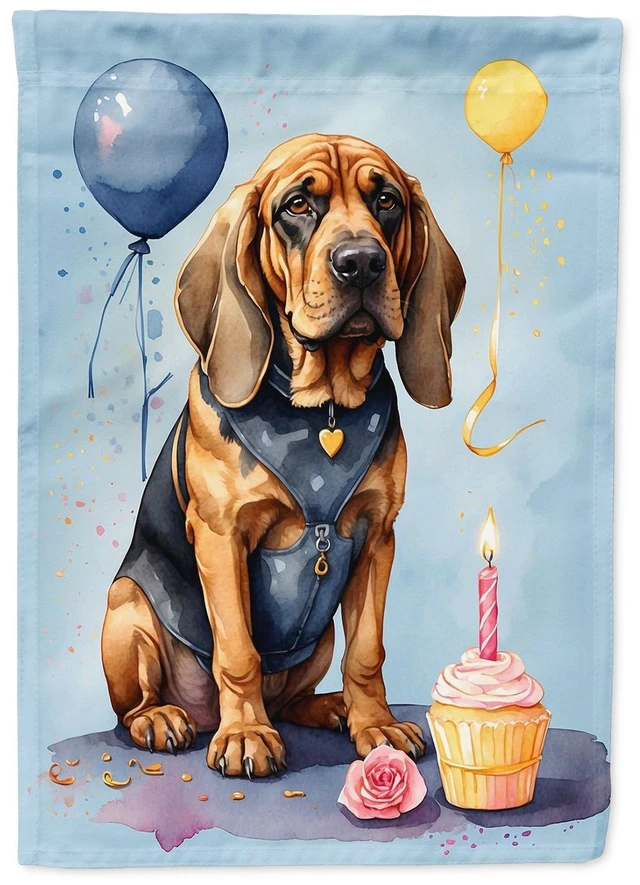 Main image of Bloodhound Happy Birthday House Flag Large Porch Sleeve Pole Decorative Outside Yard Banner Artwork Wall Hanging, Polyester, Hou