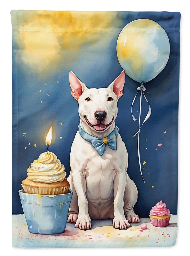 Main image of Bull Terrier Happy Birthday House Flag Large Porch Sleeve Pole Decorative Outside Yard Banner Artwork Wall Hanging, Polyester, H
