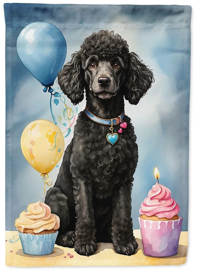 Main image of Black Standard Poodle Happy Birthday Garden Flag Mailbox Flag Decorative Yard Flag Banner Outside Patio Artwork Yard Flower Beds