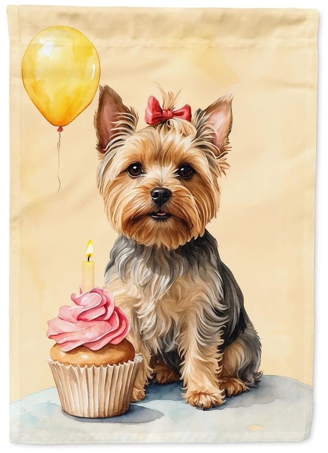 Main image of Yorkshire Terrier Happy Birthday House Flag Large Porch Sleeve Pole Decorative Outside Yard Banner Artwork Wall Hanging, Polyest