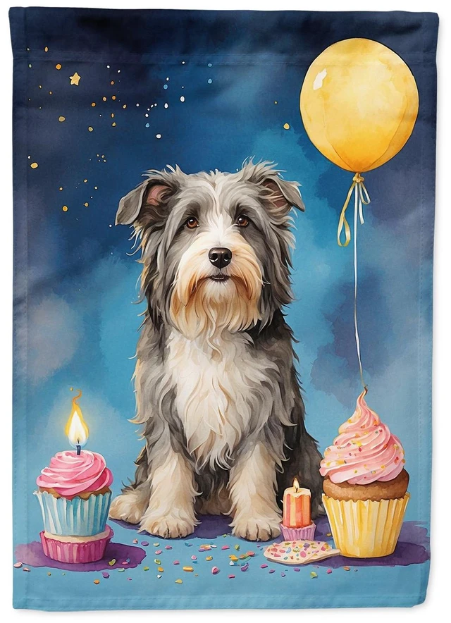 Main image of Bearded Collie Happy Birthday House Flag Large Porch Sleeve Pole Decorative Outside Yard Banner Artwork Wall Hanging, Polyester,