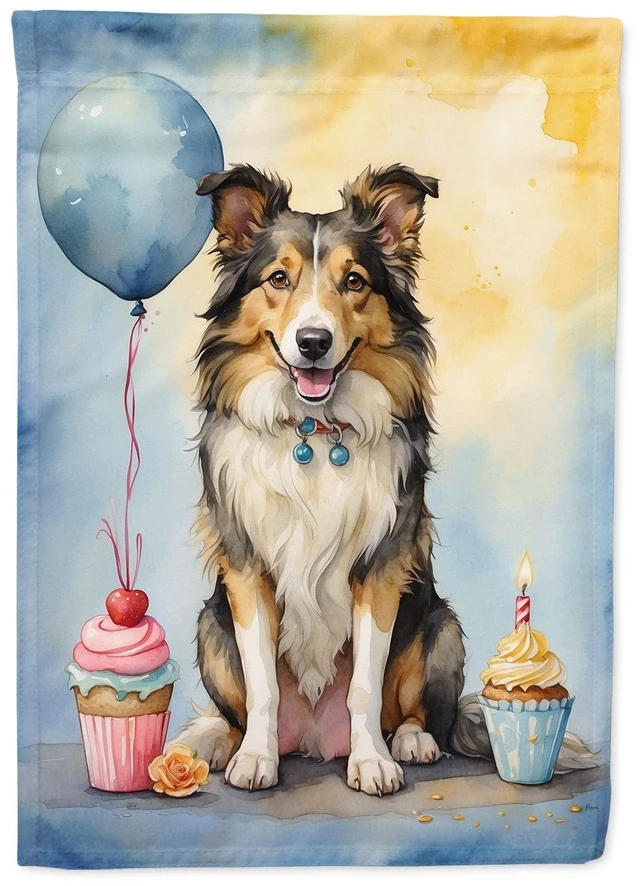 Main image of Collie Happy Birthday Garden Flag Mailbox Flag Decorative Yard Flag Banner Outside Patio Artwork Yard Flower Beds, Garden Size,