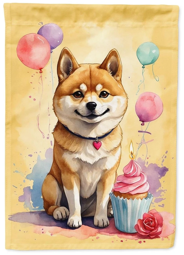 Main image of Shiba Inu Happy Birthday Garden Flag Mailbox Flag Decorative Yard Flag Banner Outside Patio Artwork Yard Flower Beds, Garden Siz