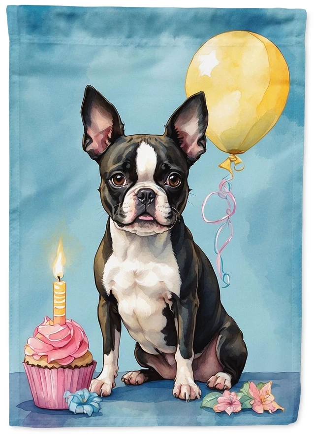 Main image of Boston Terrier Happy Birthday Garden Flag Mailbox Flag Decorative Yard Flag Banner Outside Patio Artwork Yard Flower Beds, Garde