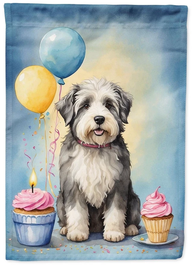 Main image of Old English Sheepdog Happy Birthday Garden Flag Mailbox Flag Decorative Yard Flag Banner Outside Patio Artwork Yard Flower Beds,