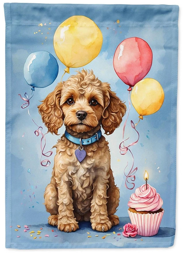 Main image of Cockapoo Happy Birthday Garden Flag Mailbox Flag Decorative Yard Flag Banner Outside Patio Artwork Yard Flower Beds, Garden Size