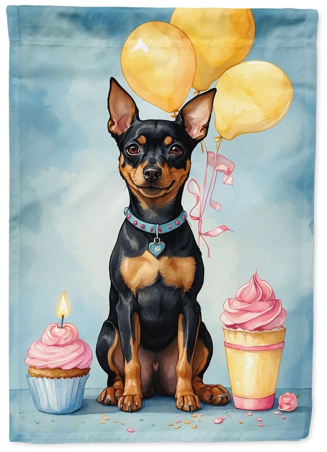 Main image of Miniature Pinscher Happy Birthday Garden Flag Mailbox Flag Decorative Yard Flag Banner Outside Patio Artwork Yard Flower Beds, G
