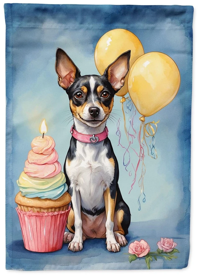 Main image of Rat Terrier Happy Birthday House Flag Large Porch Sleeve Pole Decorative Outside Yard Banner Artwork Wall Hanging, Polyester, Ho
