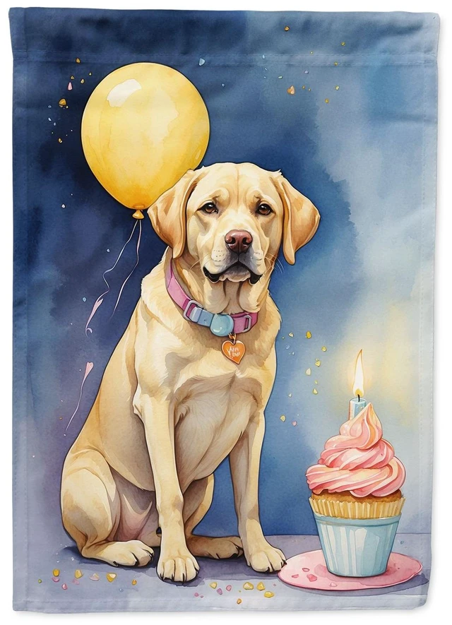 Main image of Yellow Labrador Retriever Happy Birthday Garden Flag Mailbox Flag Decorative Yard Flag Banner Outside Patio Artwork Yard Flower