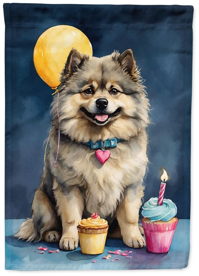 Main image of Keeshond Happy Birthday Garden Flag Mailbox Flag Decorative Yard Flag Banner Outside Patio Artwork Yard Flower Beds, Garden Size