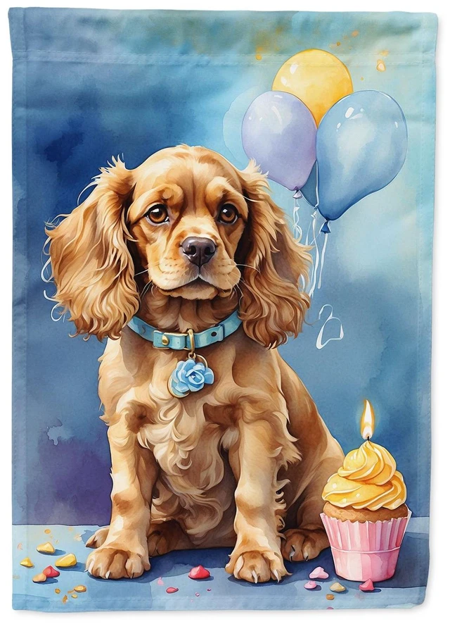 Main image of Cocker Spaniel Happy Birthday House Flag Large Porch Sleeve Pole Decorative Outside Yard Banner Artwork Wall Hanging, Polyester,