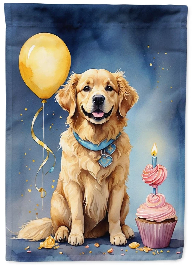 Main image of Golden Retriever Happy Birthday House Flag Large Porch Sleeve Pole Decorative Outside Yard Banner Artwork Wall Hanging, Polyeste