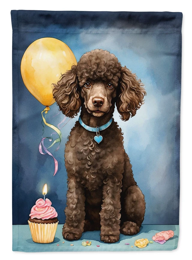 Main image of Chocolate Standard Poodle Happy Birthday Garden Flag Mailbox Flag Decorative Yard Flag Banner Outside Patio Artwork Yard Flower