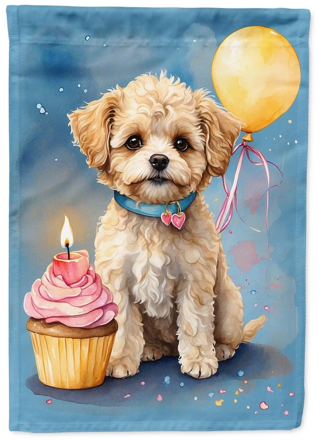 Main image of Maltipoo Happy Birthday House Flag Large Porch Sleeve Pole Decorative Outside Yard Banner Artwork Wall Hanging, Polyester, House